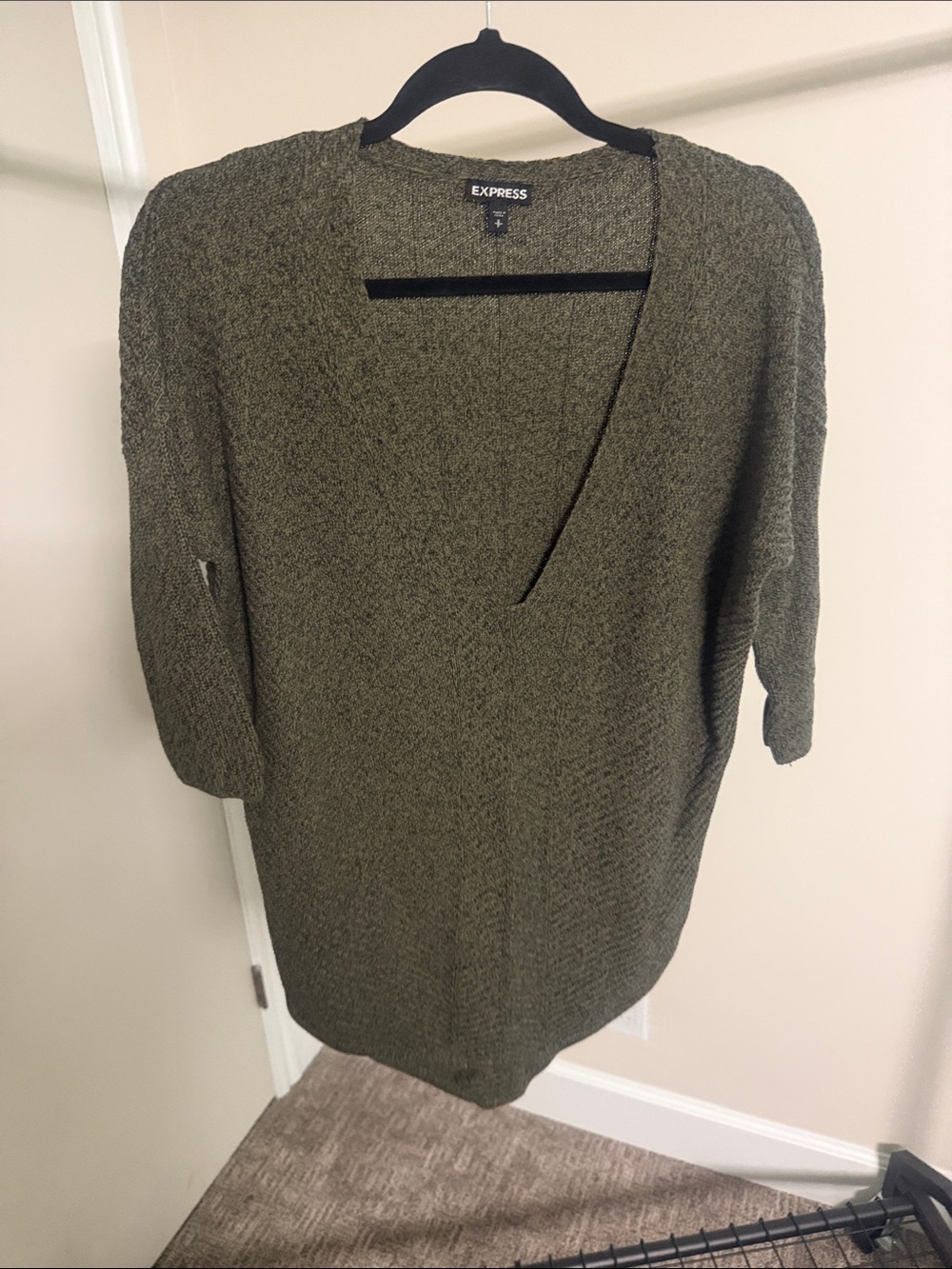 Express Olive-Textured V-Neck Sweater
